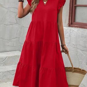 Chepe Italy Maxi Dress with Ruffled Sleeves in Bright Red - Size Medium